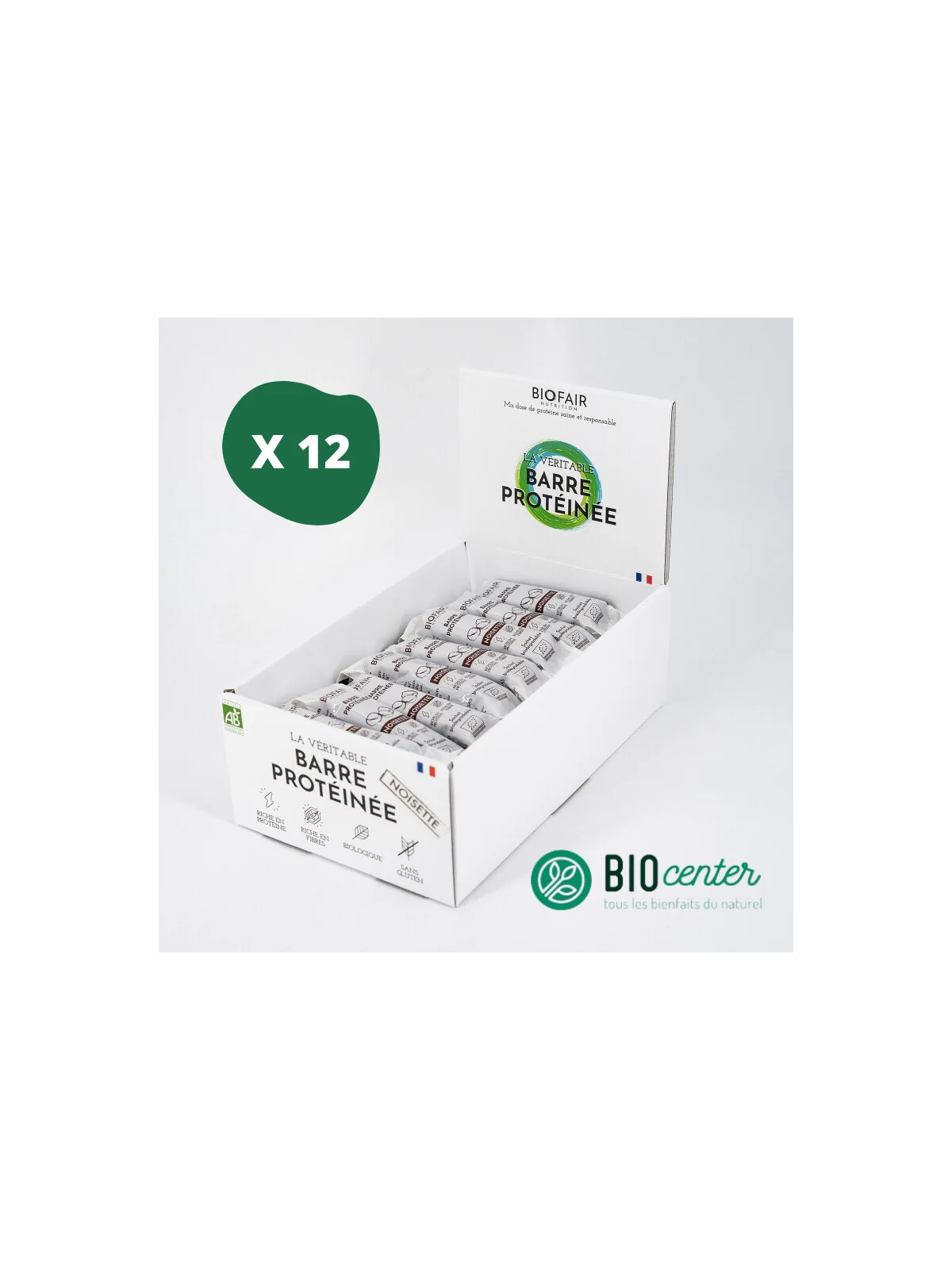 Barrita proteica de avellana Biofair por paquete de 12 barritas